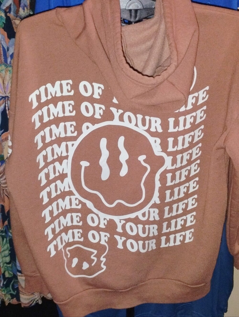 Forever 21 Rust Graphic "Time Of Your Life" Cowl Hoodie with White Print